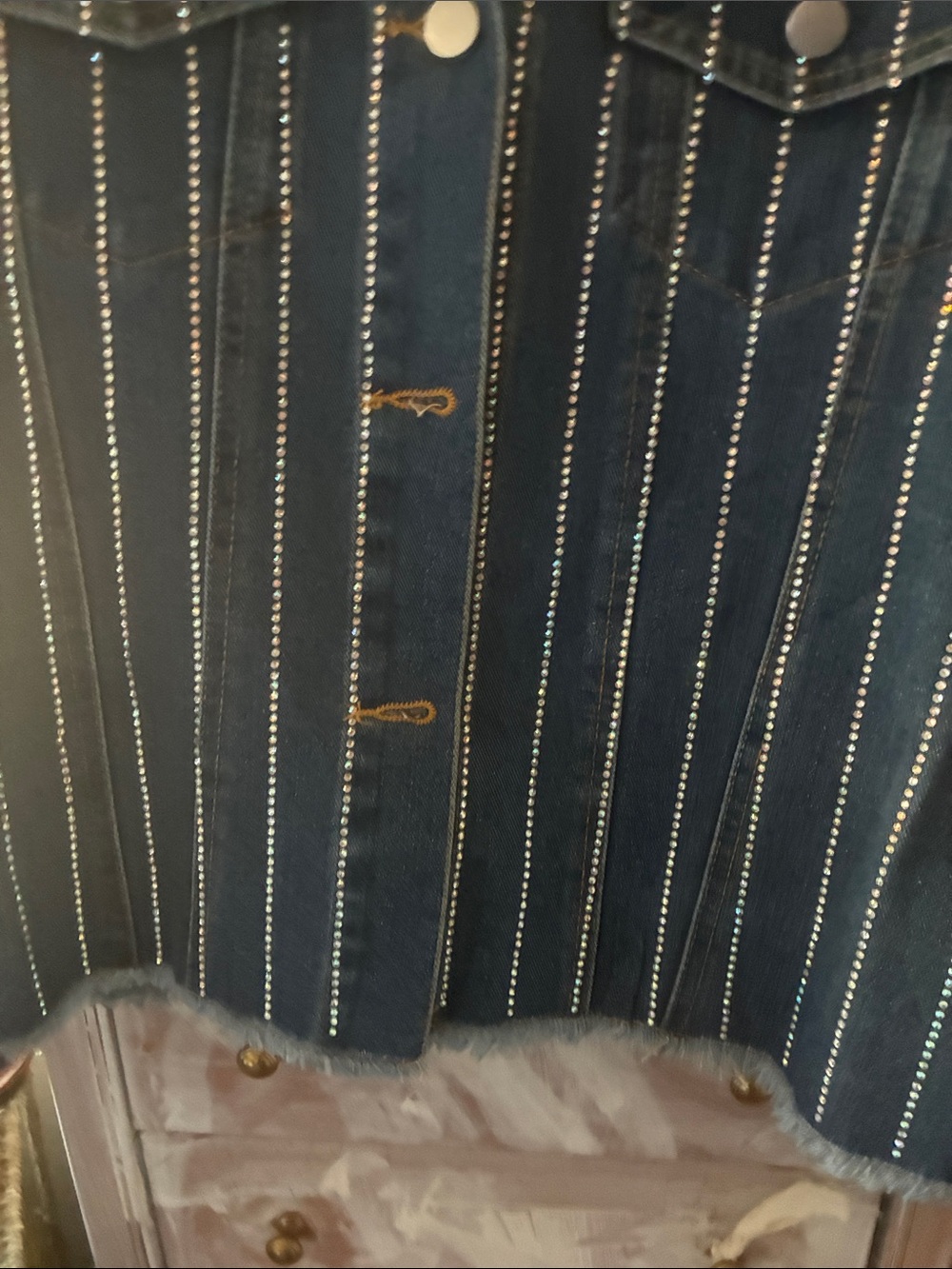 ORB & APE Dark Blue Stud-Striped Denim Jacket - Picture 3 of 5